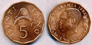 Танзания 5 сенти. 1982 год.