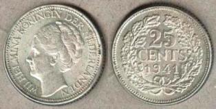 Нидерланды 25 центов. 1941 год.
