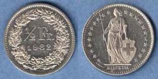 Швейцария 1/2 франка. 1982 год.