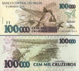 Бразилия 100000 крузейро. 1992 год. 