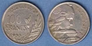 Франция 100 франков. 1955 год.
