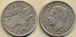 Монако 100 франков. 1950 год.