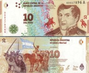 Аргентина 10 песо. 2016 год.