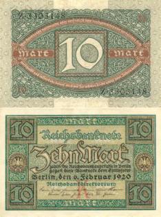 Германия 10 марок.1920 год. "XF-VF"