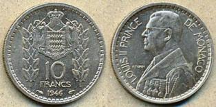 Монако 10 франков. 1946 год.