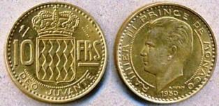 Монако 10 франков. 1950 год.