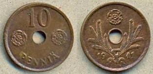 Финляндия. 10 пенни. 1941 год.