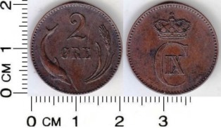 Дания 2 оре 1874 года