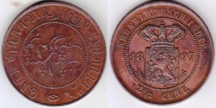 Нидерландская Индия 2 1/2 цента 1897 года