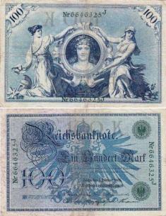 Германия 100 марок 1908 года. серия J