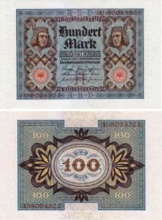 Германия 100 марок 1920 года.  "UNC". 