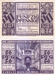 Германия.Нотгельд. Падерборн (Paderborn) . 50 пфенигов 1921 года.