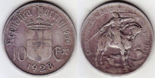 Португалия 10 эскудо 1928 года.