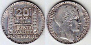 Франция 20 франков 1933 года.