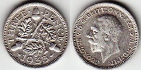 Британия 3 пенса 1933 года.