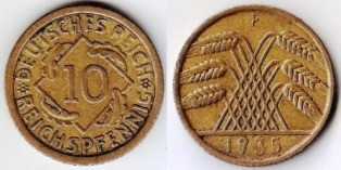 Германия 10 рейхпфенигов 1935 года F