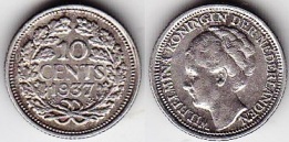 Нидерланды 10 центов 1937 года.