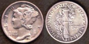 США 1 дайм(10 центов) 1937 года. 
