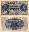 Германия 5 рейхсмарок  1940-1945 год. для окупированных территорий. серия F