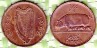 Ирландия 1/2 пенса 1966 года.