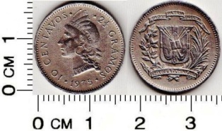 Доминикана 10 центаво 1975 года