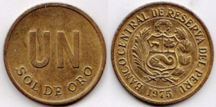 Перу 1 сол де оро 1975 года.