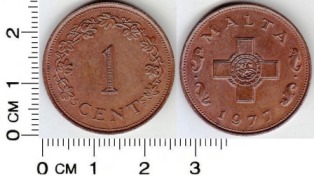 Мальта 1 цент 1977 года.