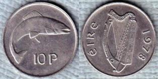Ирландия 10 пенсов 1978 года.