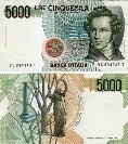 Италия 5000 лир. 1985 год.