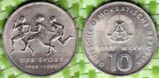 ГДР. 10 марок 1988 года "40 лет спорту ГДР"