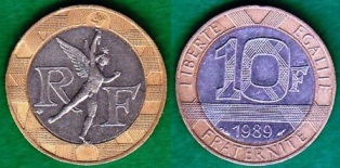 Франция 10 франков образца 1988-2000 годов.