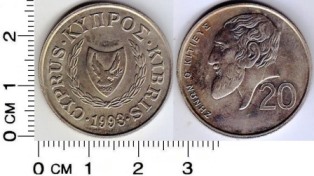 Кипр 20 центов 1993 года.