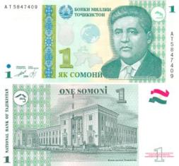 Таджикистан 1 сомони. 1999 год. (выпуск 2010 года)