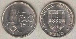 Португалия 2,5 эскудо. 1983 год. "ФАО"