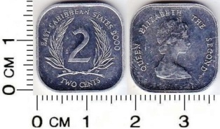 Восточно-Карибские штаты 2 цента 2000 года.