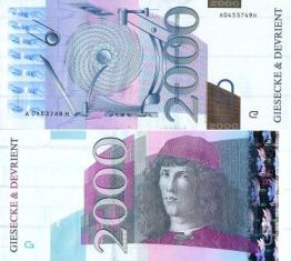 Печатная фабрика "GIESECKE & DEVRIENT" промо банкнота "2000"