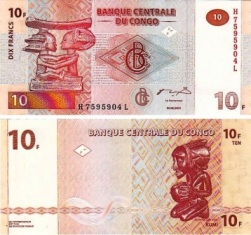 Конго 10 франков 2003 года.