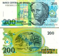 Бразилия 200 крузейро. 1990 год. 