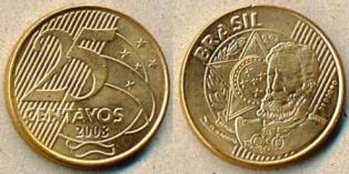 Бразилия. 25 центаво. 2008 год.