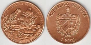 Куба 1 песо 1994 года. "500 лет открытия острова Евангелиста"