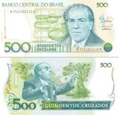 Бразилия 500 крузейро. 1988 год.