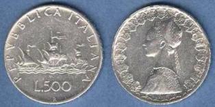 Италия 500 лир. 1965 год.