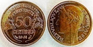 Франция 50 сантимов. 1941 год.