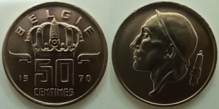 Бельгия 50 сантимов. 1970 год.