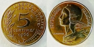 Франция 5 сантимов. 1966 год.