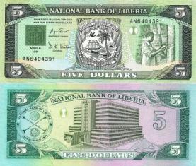 Либерия 5 долларов.1991 год.