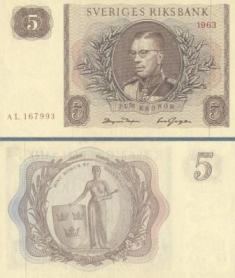 Швеция 5 крон. 1963 год.