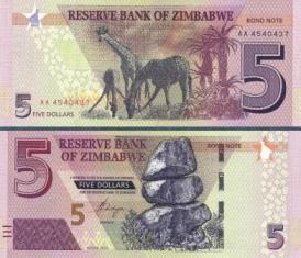 Зимбабве 5 долларов. 2016 год.