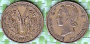 Западная Африка (Франция) 25 франков 1956 года.