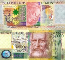 Печатная фабрика "De La Rue" промо банкнота "Леонардо да Винчи" серия CD.